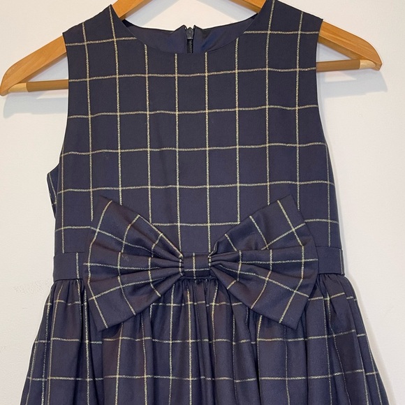 HP! Bardot Junior Navy & Gold Windowpane Dress with Bow Girls Size 14 - Picture 4 of 10